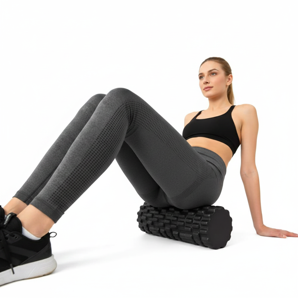 Femme utilisant le foam roller sur le bas du dos